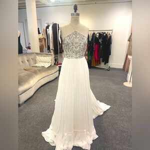 Elegant Strapless White and Gray Dress